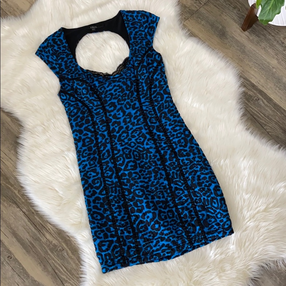 Guess black and blue leopard print dress size s